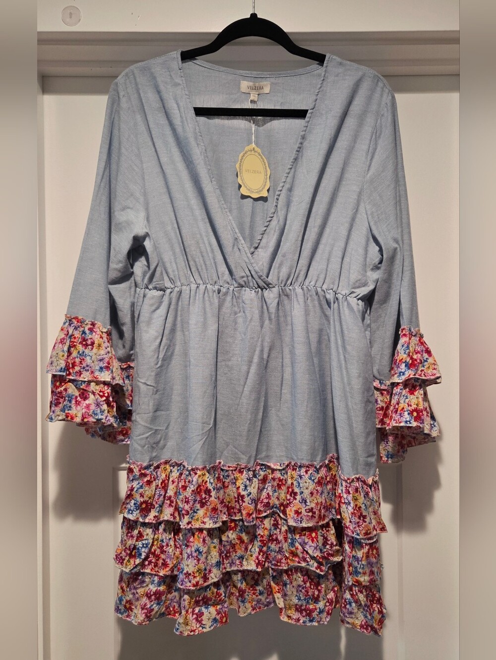 Velzera Women's Tunic Size 1xl Ruffle Bell Sleeve V Neck Boho Cottagecore Top